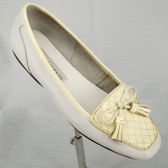 Enzo Angiolini Shoes Womens 5.5 Leather Loafers Gray Beige Lizzia Flats Slip On - Picture 1 of 14